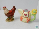 Ceramic Rooster and Chicken Tea Kettle (missing lid)