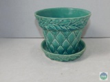 McCoy Pottery Quilt pattern Flower Pot Teal 6