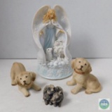 Lot Porcelain Puppies, Rabbits Figurines, & Musical Wind up Angel