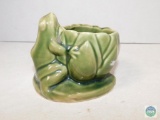 Pottery Frog on lily Pad Flower Pot Planter Green