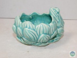 Pottery Frog on lily Pad Flower Pot Planter Teal Blue
