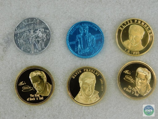 Lot 6 Elvis Presley Gold Tone Tokens / Coins