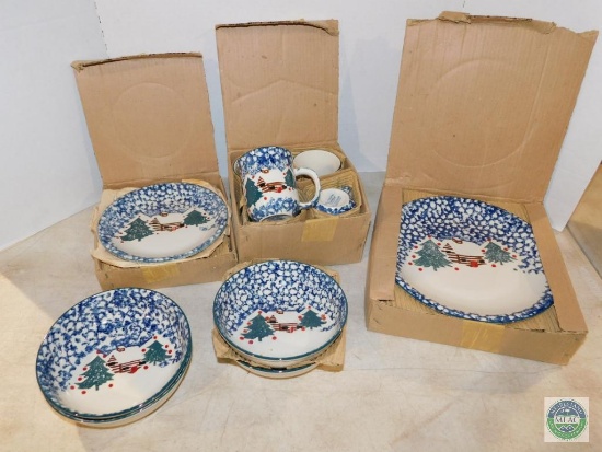 Folk Craft China Dinnerware Set Cabin in The Snow