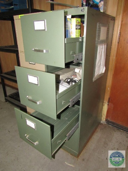 Green four-drawer file cabinets