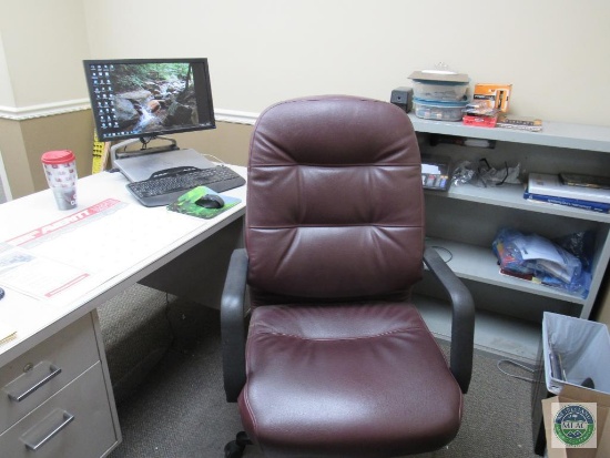 Desk - rolling chair - chair mat - metal bookcase