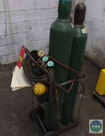 Lot Welding Rods, Oxygen, Acetaline Tanks Cart & Cutting