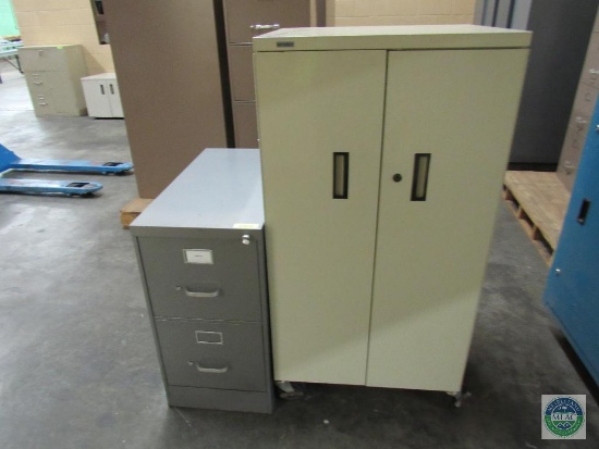 Two-drawer file cabinet and metal rolling computer enclosure