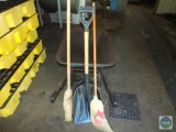 Lot Wheel Barrel 2 Brooms & 2 Shovels