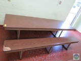 Picnic style table with attached benches