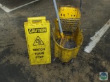 Mop Bucket & Ringer & Safety Sign Lot