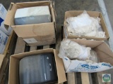 Pallet of mop heads and paper towel dispensers