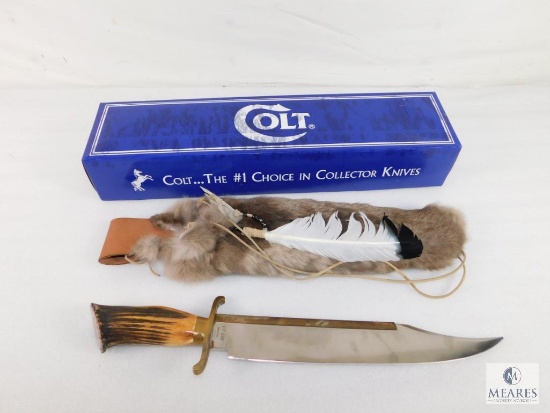 New Colt CTT-800 Large Bowie Knife Stag Handle & Leather With Fur Sheath