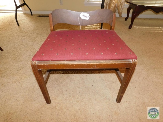 Vintage Wood Vanity Seat with Red Seat