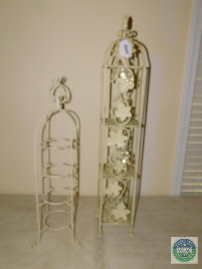 Lot 2 Ivory Small Metal Plate & Plant Stands