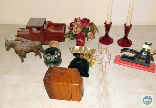 Lot Home Decorations Wood, Glass, and Bronze Pieces