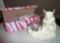 New Pink Zebra Glass Candle Trio & Partylite Porcelain Fairy
