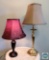 Lot of 2 Table Lamps - Brass and Brown finish with Taupe and Red Shades