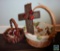 Lot of Fall Holiday Decor Baskets Metal Cross and Fall Leaves Garland