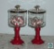 Lot 2 Red Glass Apothecary Style Jars