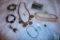 Lot of Costume Jewelry Cowrie Shell Necklace, Bracelets, Pierced Earrings, Pocket Watch +