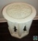 Side Table Hexagon Shape with Glass Top Creamy White Distressed Finish Iron Knobs
