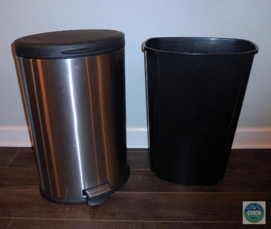 Stainless Steel Trash Can 11 Gallon Garbage Waste & Rubbermaid Can Lot
