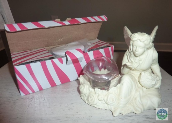 New Pink Zebra Glass Candle Trio & Partylite Porcelain Fairy