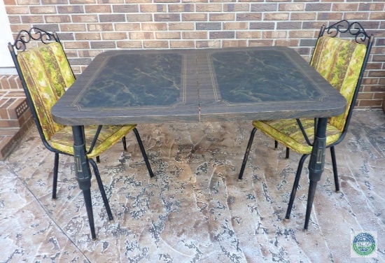 Vintage Retro Table & Chairs Set 60's Vinyl Covered Seats & Metal Legs