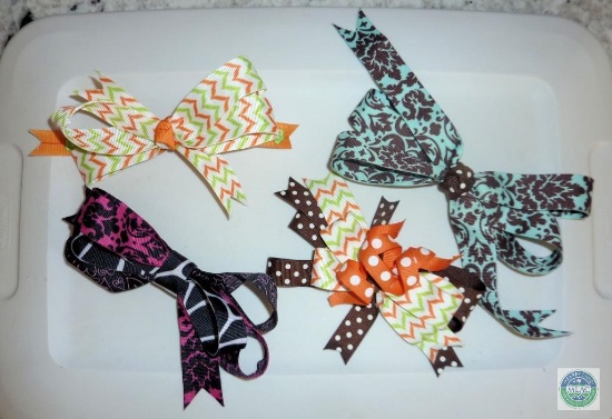 Lot 4 Little Girls Hair Bows Handmade Variety