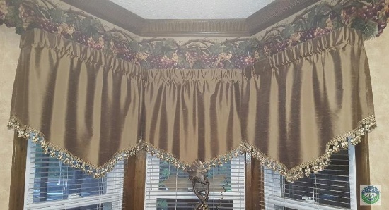 Lot of 3 Silk Curtain Window Valances with Tassels Bronze Color