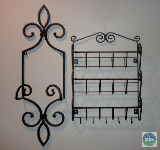 Lot 2 Black Iron Holders; Plate / Picture and Mail Sorter with Key hooks