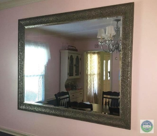 Large 4.5' Beveled Edge Mirror in Pewter Finish Frame
