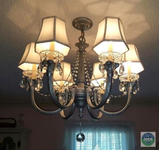 6 Light Silver & Crystal Chandelier Heavy with Shades