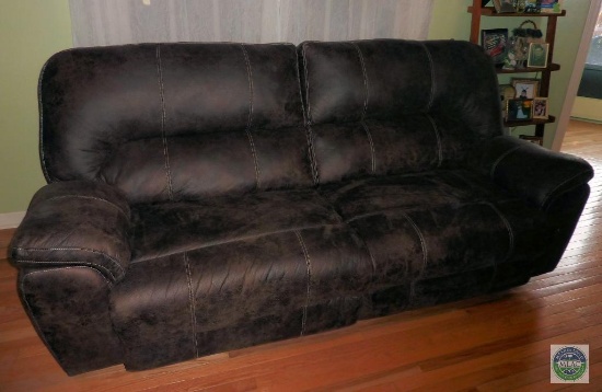 Dual Reclining Sofa Couch Dark Brown Suede like