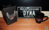 Harley Davidson Lot Dyna License Plate, Eagle Gift Box, and Ladies Coffee Mug