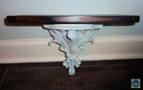 White Washed Scroll Design with Dark Stain Wood Shelf.