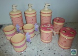 3 New Sets of Porcelain Vanity Items Soap Dispensers, Toothbrush Holders, & Cups