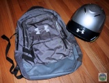 Lot Under Armor Batting Baseball Helment & Backpack / Bookbag