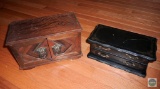 Lot 2 Jewelry Boxes includes 1 Vintage Wood Music Box Lion Head Handles