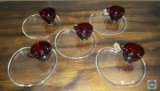 Lot of 5 Indiana Glass Party Sets Apple Party Plates & Red Glass Teacups