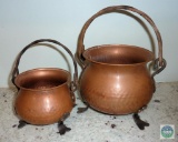 Lot 2 Hammered Copper Pots with Iron Handles