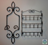Lot 2 Black Iron Holders; Plate / Picture and Mail Sorter with Key hooks