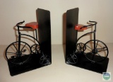 Black metal Vintage Tricycle Bookends Wood Seats