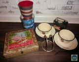 Vintage Sunshine Biscuit Tin & Lot Old Navy Lodge Tin Bowls Plates & Lot More