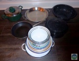 Lot Pots & Pans T-Fal + and Tin & Plastic Bowls