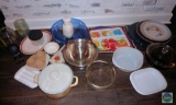 Large Lot of Kitchen Items Metal Colander Plates Bowls +