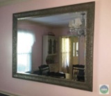 Large 4.5' Beveled Edge Mirror in Pewter Finish Frame
