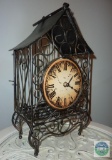 Metal Birdcage Birdhouse like TableTop Clock Rubbed Bronze like Finish