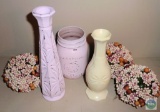 Lot 3 Hand painted Glass Vases & Mason Jar and 3 Beaded Ornament Balls