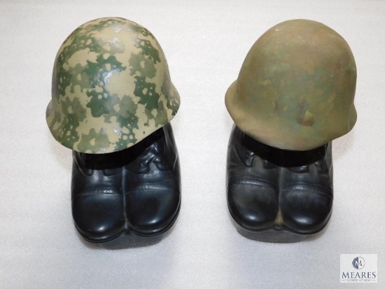 Lot 2 Ceramic Decanters Army Boots & Helmet James Beam - EMPTY